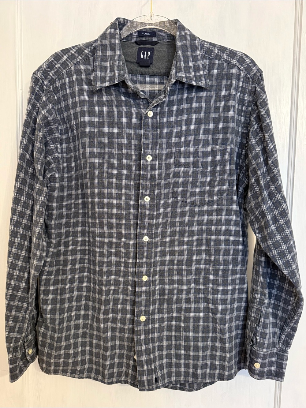 Vintage GAP Blue Label Plaid Button-Up Shirt Long Sleeve Men’s L Blue Gray